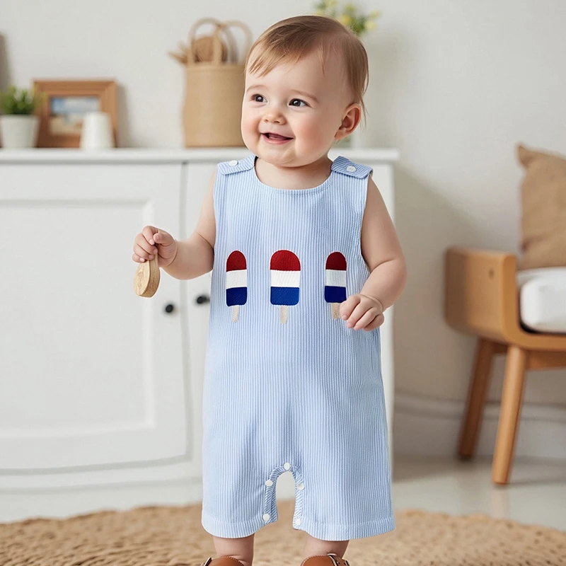 Adorable 4th of July Stars and Stripes American Flag Print Sleeveless Romper Patriotic Baby Outfit for Summer Fun 4