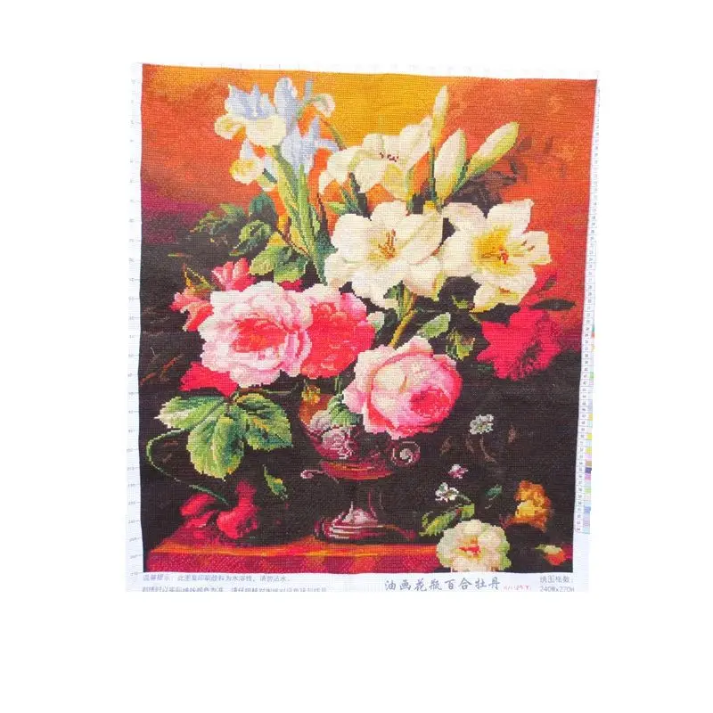 Handmade Cross Embroidery Finished Product Classic Oil Painting Vase Lily Peony Living Room Bedroom New Small Hanging Painting
