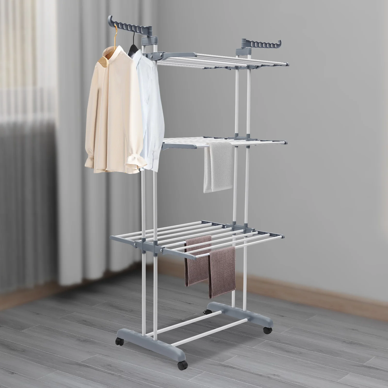 

4 Layers Commercial Clothes Drying Rack Folding Dryer Garment Hanger Stand Laundry Organizer Heavy Duty Clothing Hanging Shelf