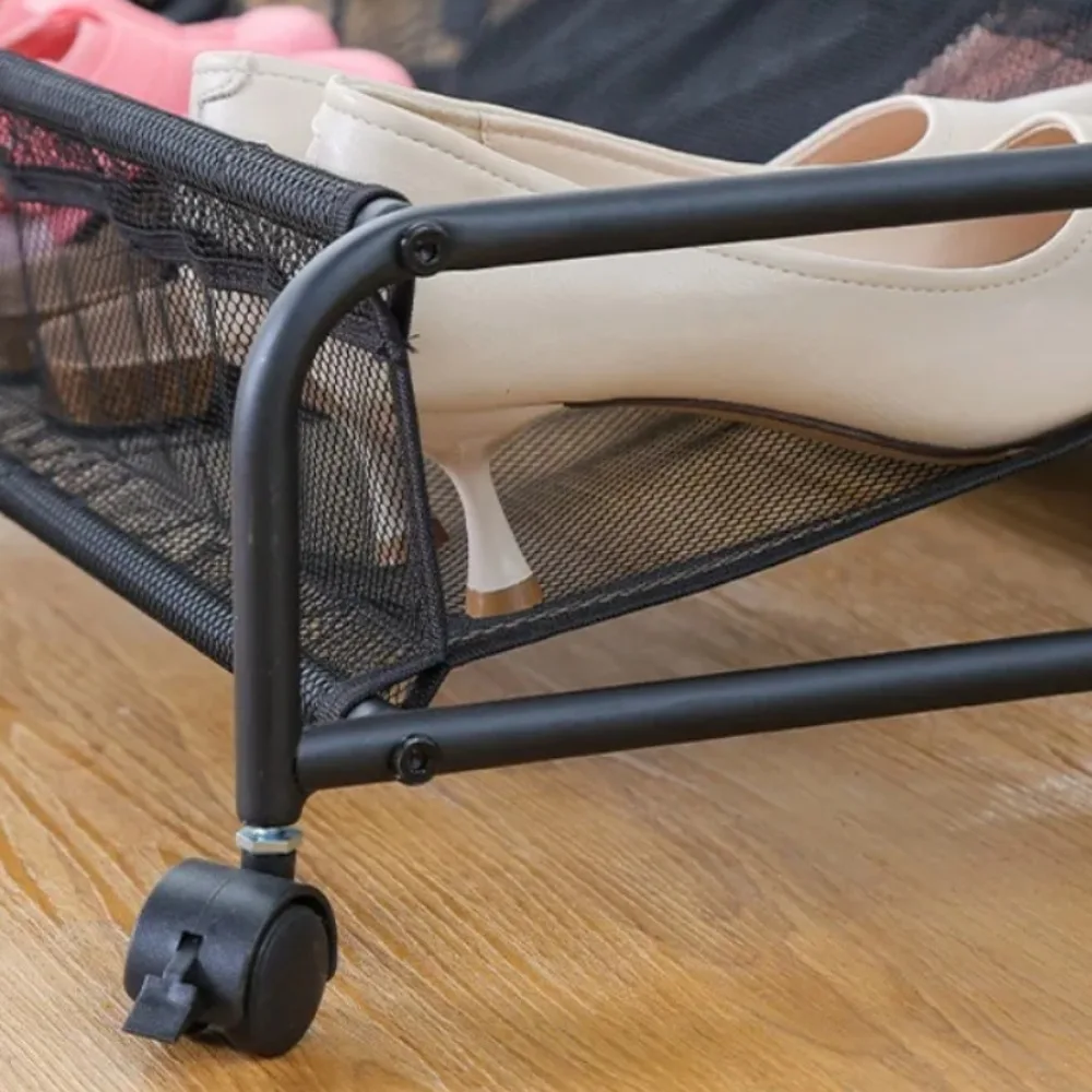 Simple Shoe Rack Underbed Storage Shelf Rolling Buckle For Shoes Bedroom Space Saving Boot Stand Household Storage Supplies shoe rack
