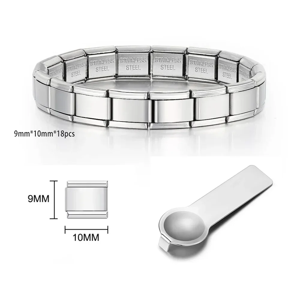 Italienisches Charm-Gliederarmband für Damen und Herren, 9 mm breit, silber- und goldfarben, Edelstahl, zum Selbermachen von Schmuck, Großhandel_voghion.com