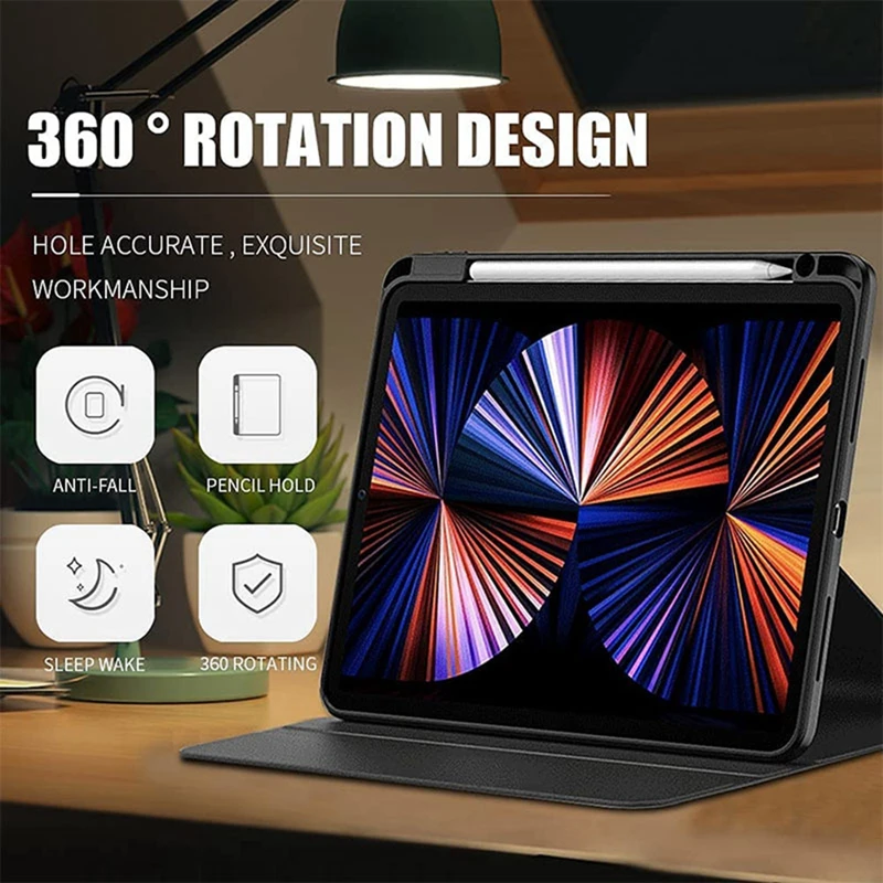 Rotating Stand Case with Pencil Holder and Acrylic Back for iPad Pro 13 Inch, Auto Wake/Sleep Function