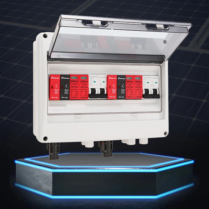 Solar photovoltaic DC Combiner Box With Lightning Protection 2 input 2 out PV 600V Fuse MCB SPD Outdoor Waterproof Boxes IP65