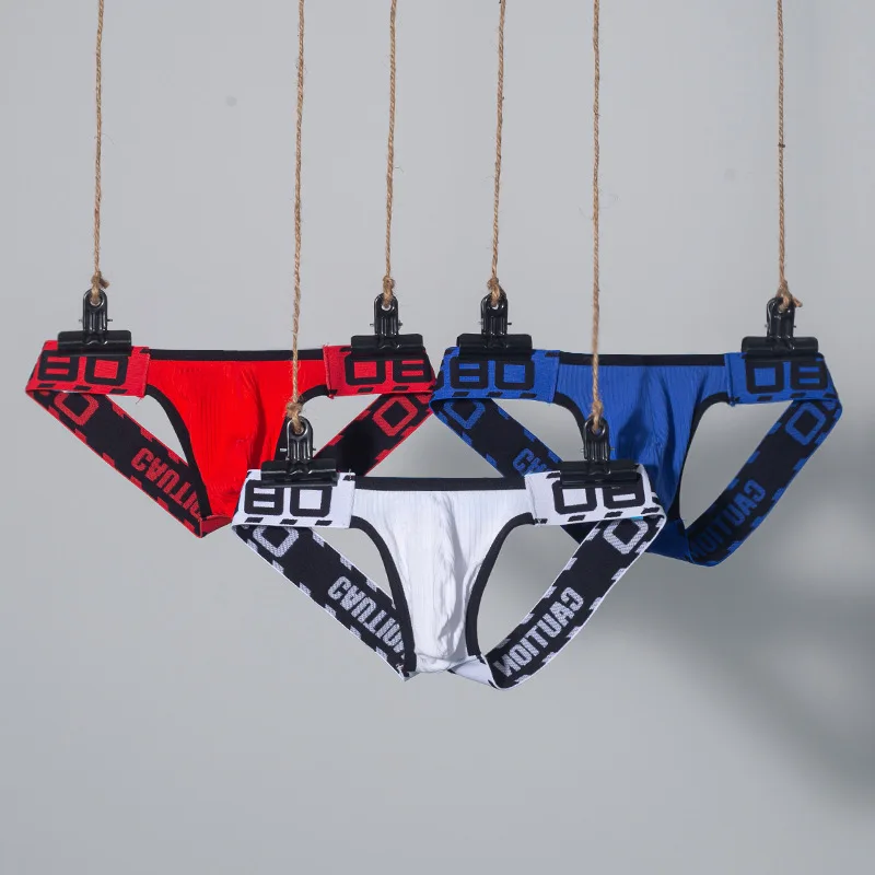 

0850 men's underwear without belt double thong sexy men's thong super low waisted cotton men's underwear BS3202