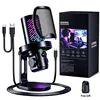 Tenlamp RGB USB Gaming Microphone for PC Mac PS4 PS5, Professional Condenser Mic with Gain Control & Headphone Jack, Noise Cancelling Streaming Mic for Podcast Recording YouTube Desktop Laptop