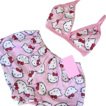 Sanrio Cartoon Hello Kitty Loose Ladies Pajama Suits Womens Sleep Bottoms Lounge Summer Beachwear Home Wear for Women Two-Piece 6