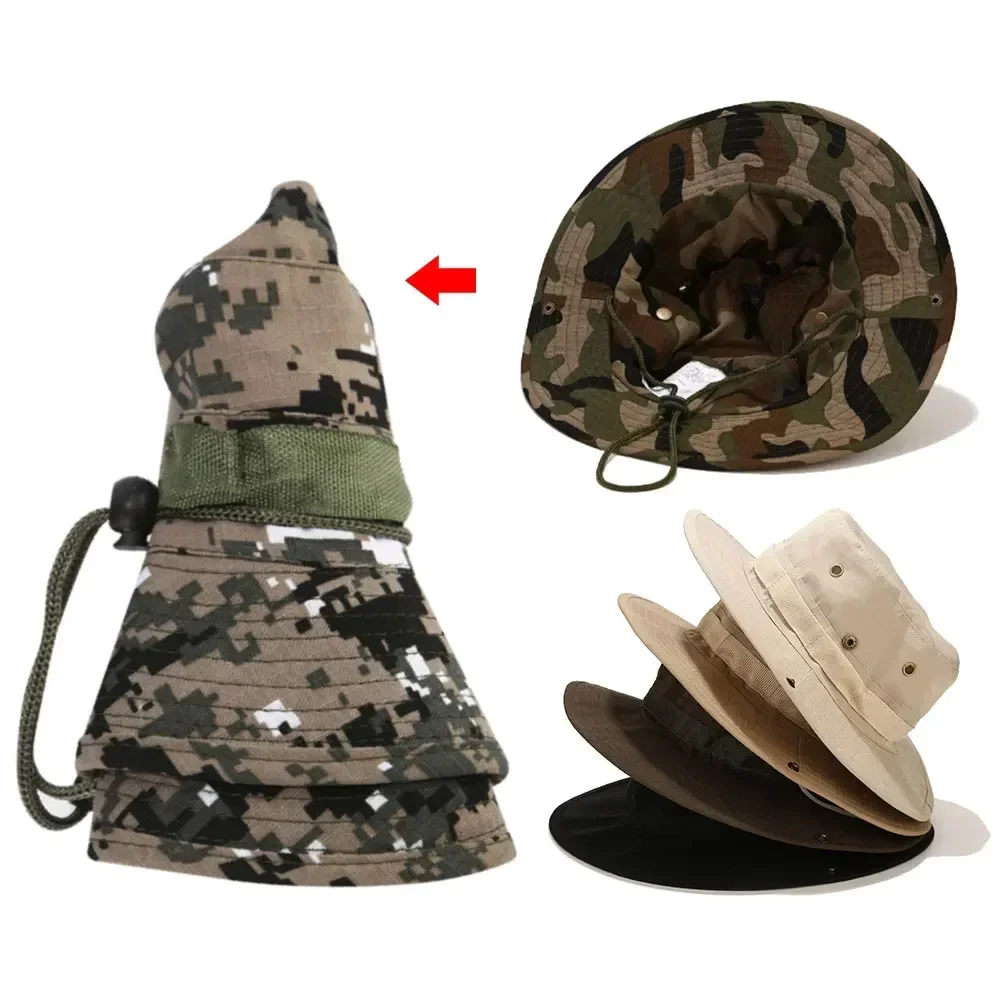 Cappello Boonie mimetico Cappelli a secchiello tattici Cappello estivo Panama Caccia Escursionismo Cappellini da sole mimetici all'aperto da uomo - immagine 5