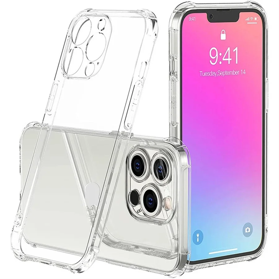 

20pcs/lot Transparent Shockproof Case for iPhone 15 13 12 11 14 XS XR 7 8 Plus Clear Anti-knock Phone Shell Soft TPU Back Cover