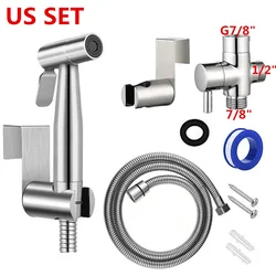 Stainless Steel No-Punch Handheld Bidet Sprayer with Self-Cleaning Shower Head (US SET)