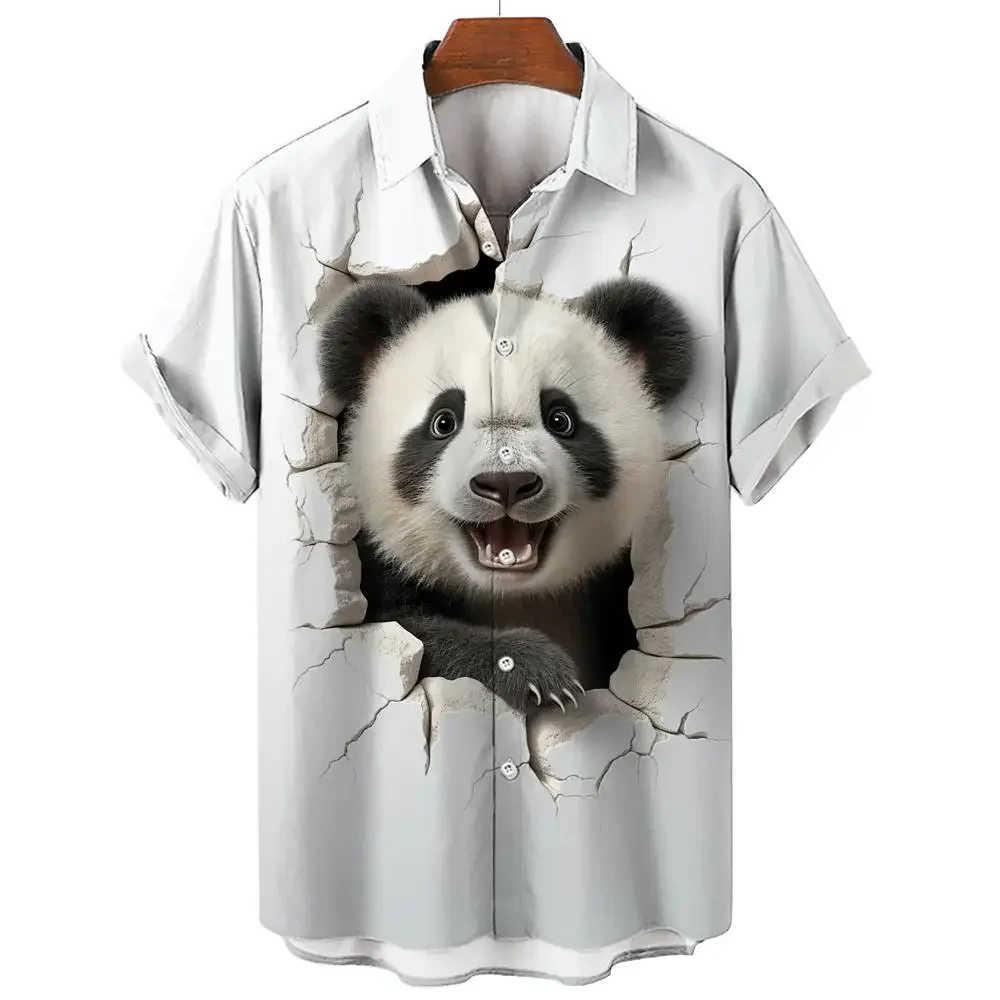 

Новинка 2024, летняя мужская рубашка большого размера с рисунком животных, панды, женские топы с коротким рукавом