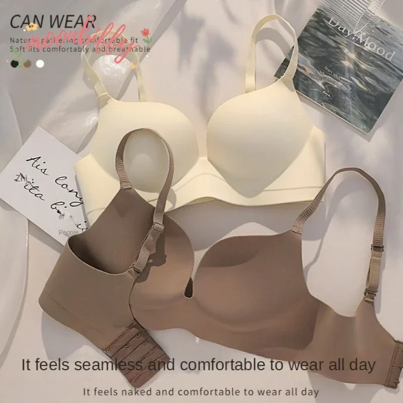 Women Gathered Seamless Lingerie Push Up Bra Solid Small Breast Wireless One Piece Thickened Comfortable Anti Sagging Invisible 2