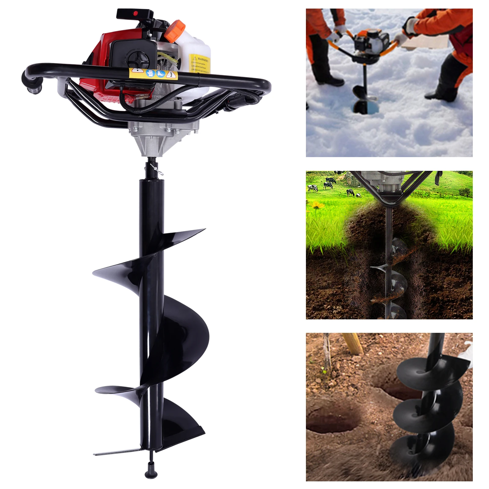 V-Type 63CC 2 Stroke Gas Post Hole Digger Plant Fence One Man Auger with Auger Bit (Digger + 12 Bit Set)  