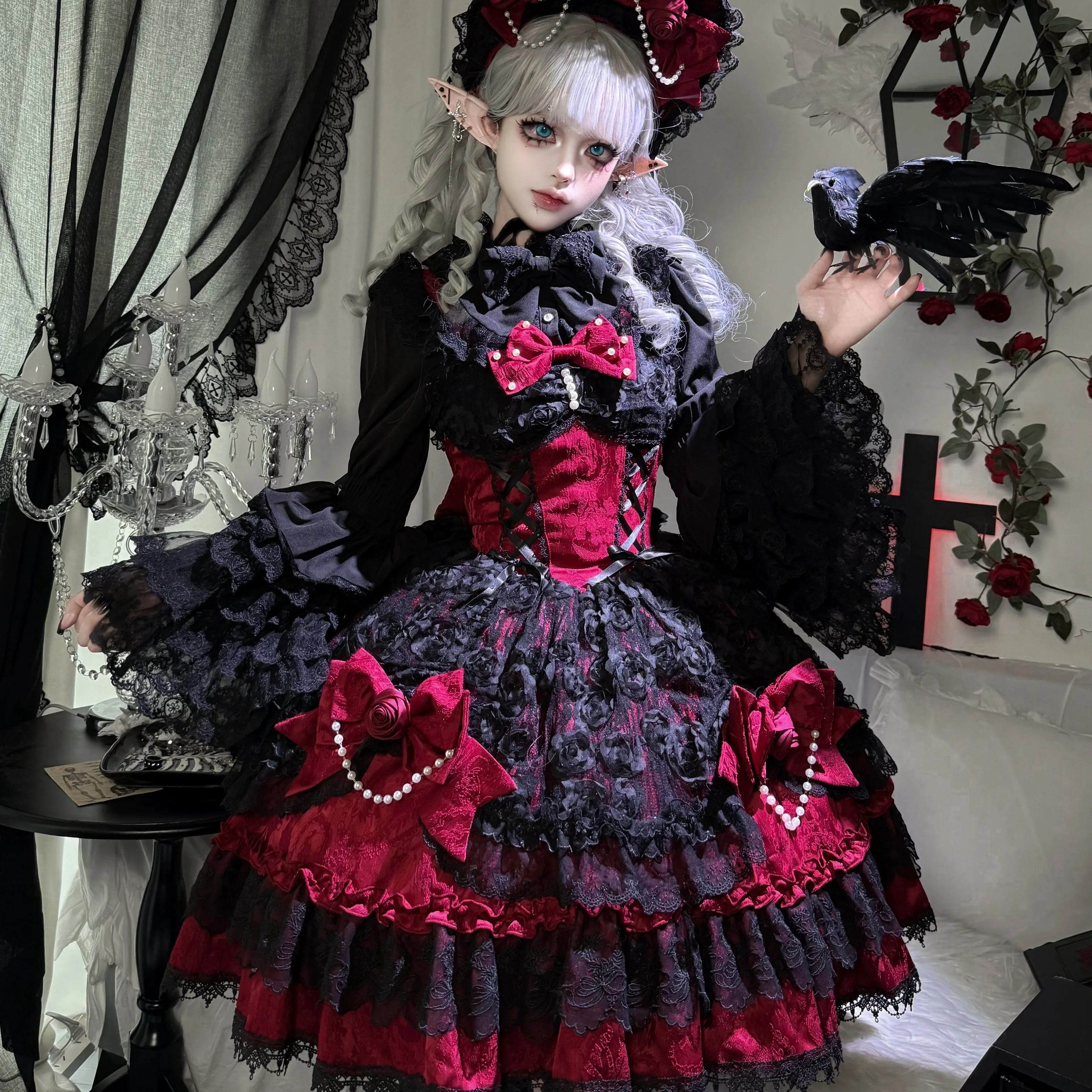 Rose Princess - Halloween Gothic Lolita JSK, Sheer Rose Dress by