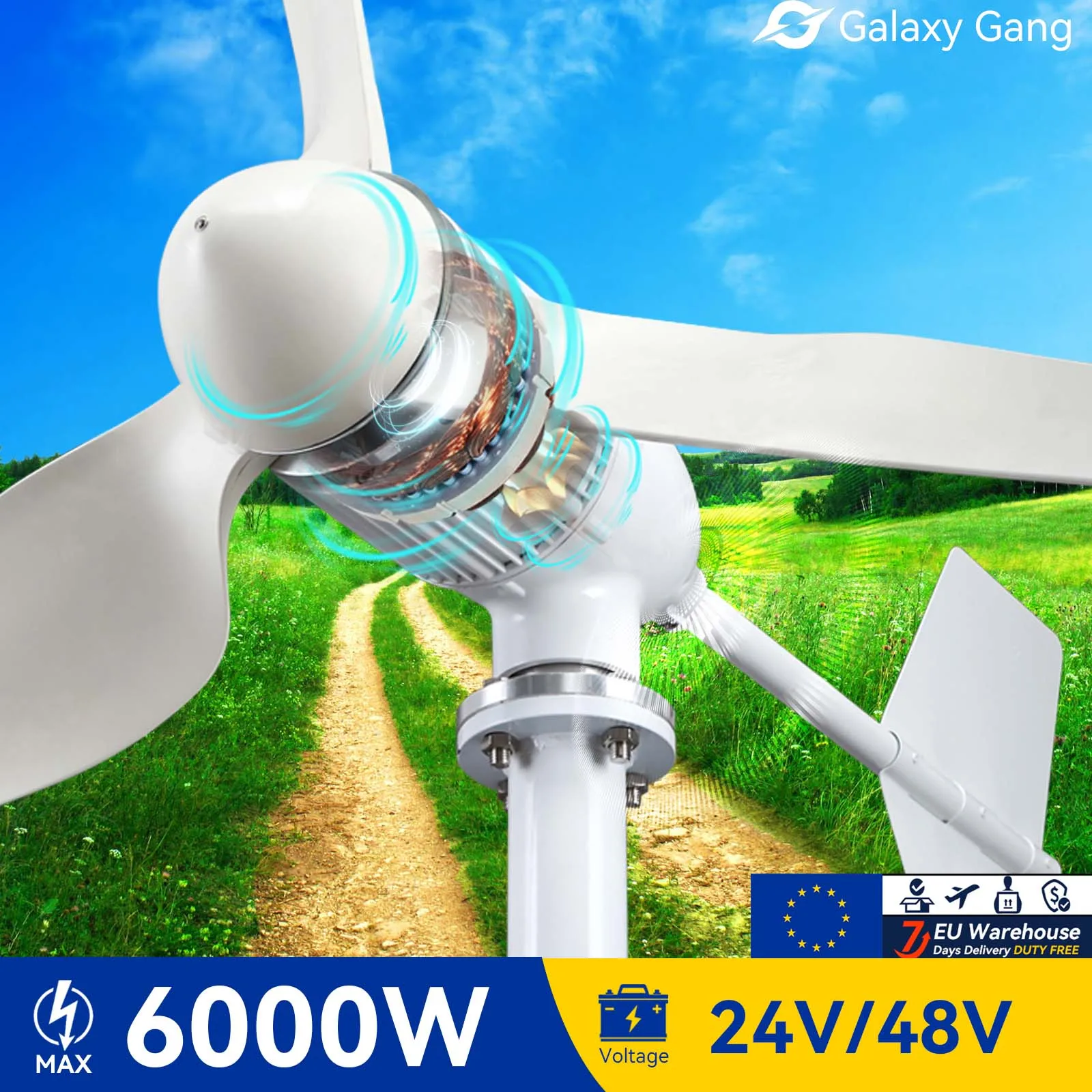 

5Days EU Delivery Galaxy Gang 6000w Windmill Turbine GeneratorKit 6kw Power 3 Blade 24V 48V With MPPT Charger Hybrid System