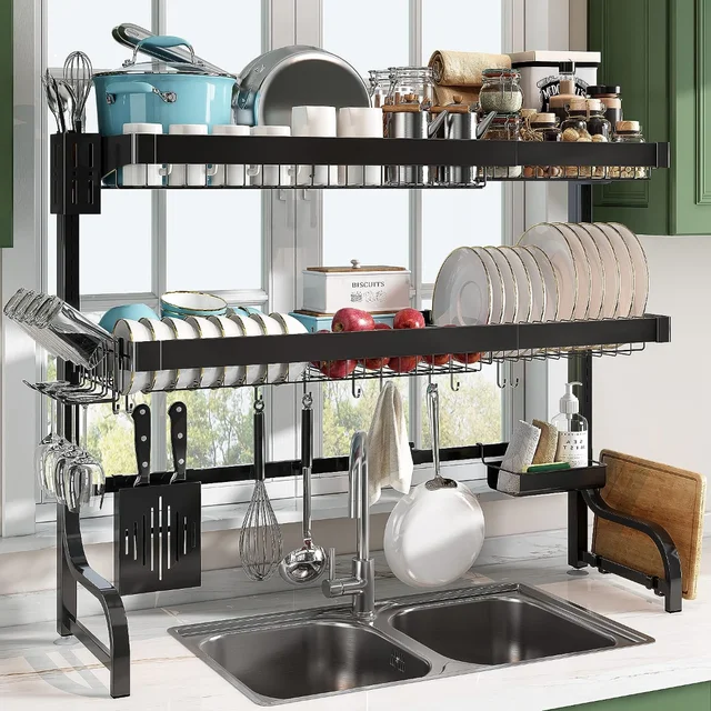 BOOSINY Over The Sink Dish Drying Rack 1 Tier Dish Rack for Kitchen  Counter, Adjustable Length(33.5-36 in), Stainless Steel Dish Drainer,  Dishes Shelf