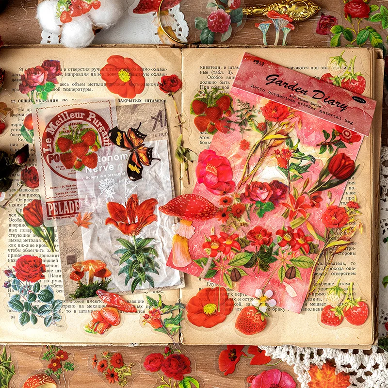 Vnanda 120Pcs/3Bags Cute Retro Floral Stickers Set Flower Stickers for  Scrapbooking Planner Journaling Wrapping DIY Crafts 