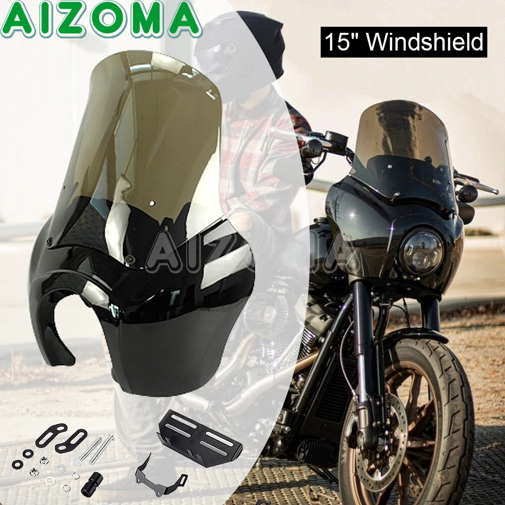 

Фара для мотоцикла 5,75 дюйма, обтекатель, лобовое стекло 15 дюймов для Harley Softail Low Rider S 114 117 FXLRS 20-22, хомут в клубном стиле