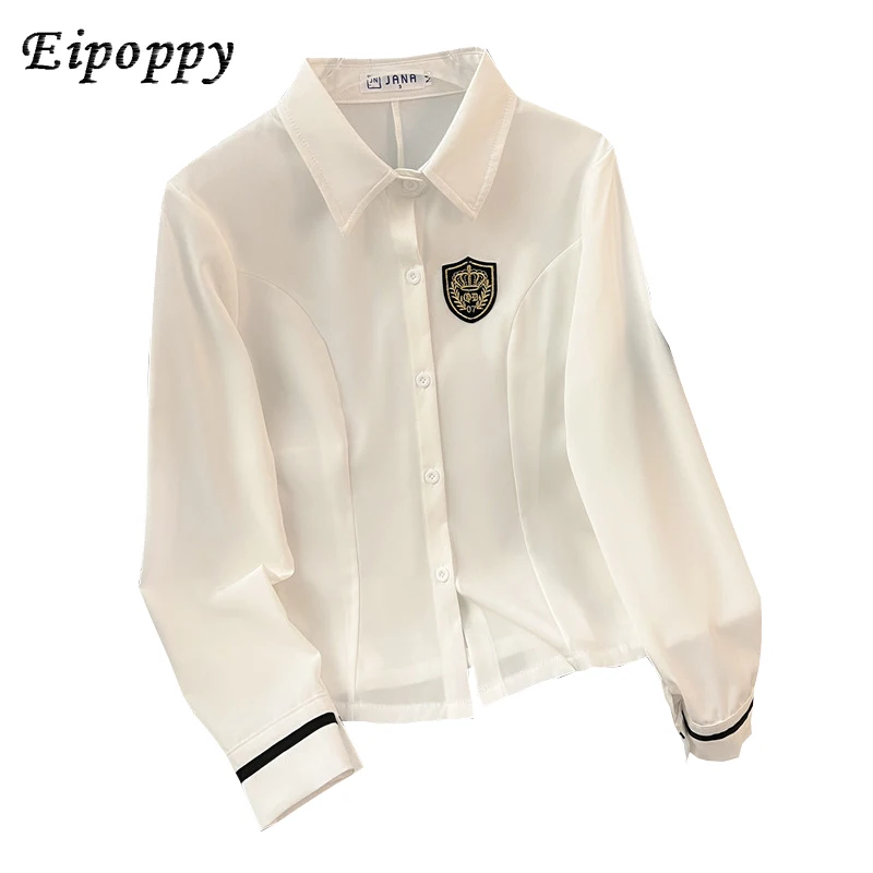 Camisa branca de manga longa feminina, uniforme escolar estilo coreano, estilo universitário britânico, outono