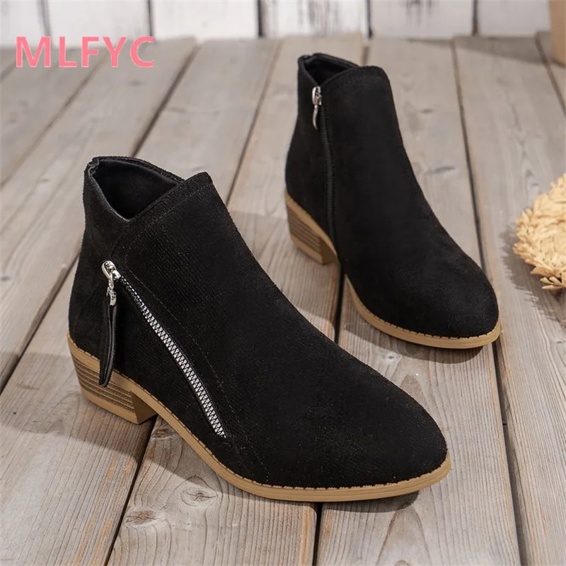 Round toe low heel side zipper fashion boots New European and American fashion short boots women's shoes