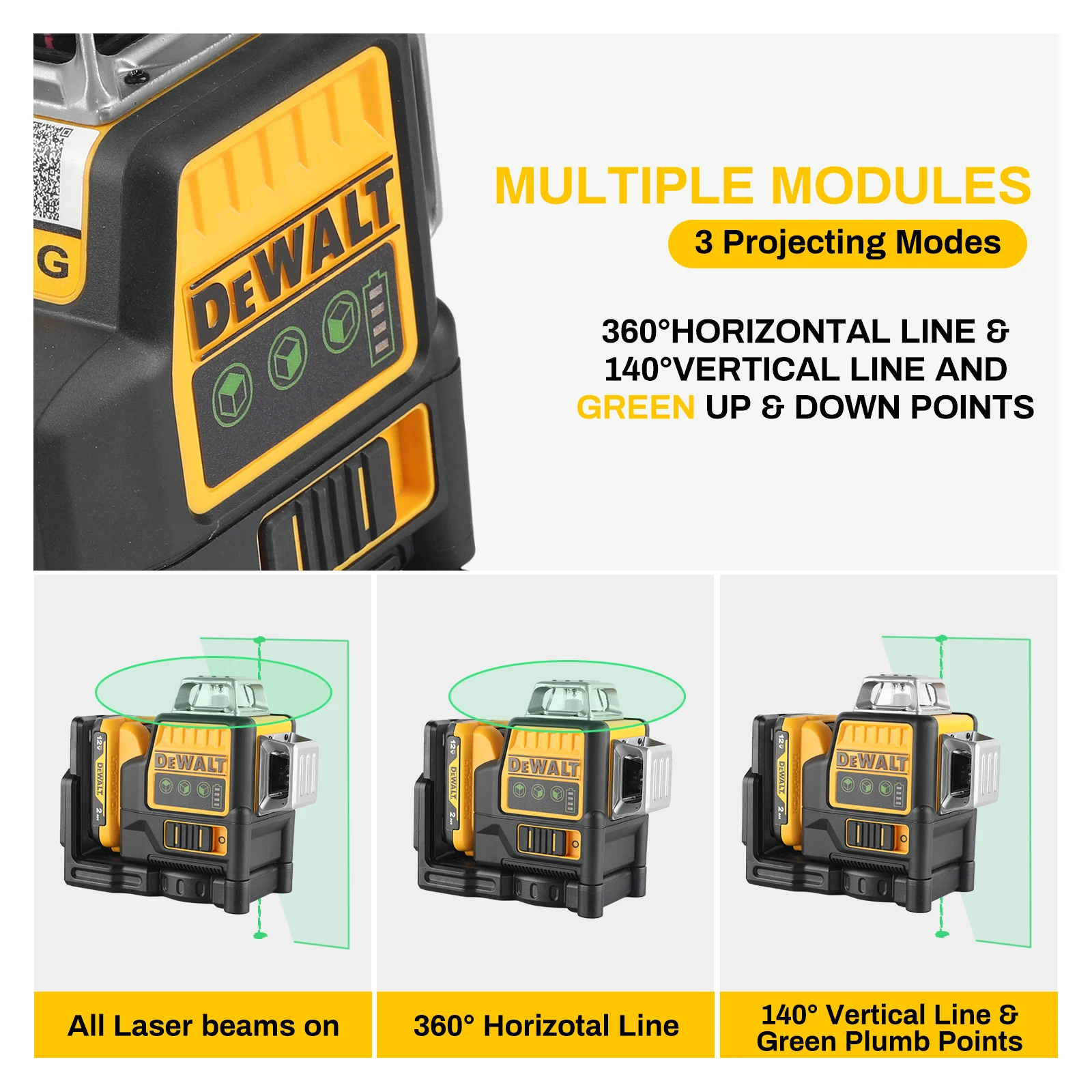 Dewalt DW089LG 3 Sides*360 12 Lines Laser 12V Battery Horizontal Green Light tool Meter Outdoor Degree Vertical bare machine 5