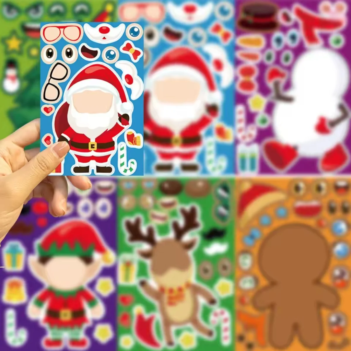 8-48 Sheets Christmas Children DIY Puzzle Sticker Games Unicorn Make A Face Funny Assemble Jigsaw Stickers Kids Educational Toys