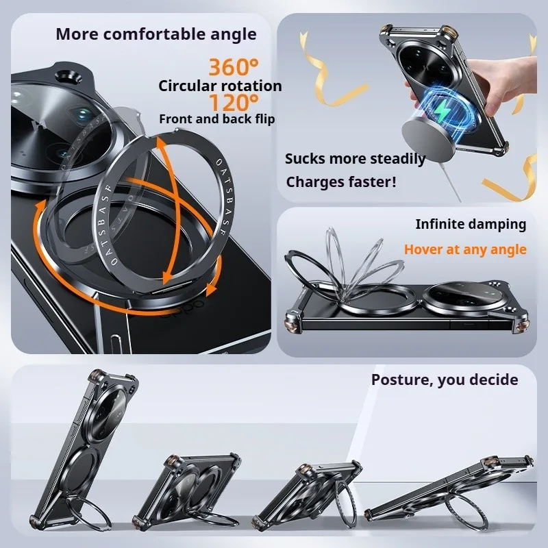 Eary for Oppo Find X8 Ultra Phone Case Magsafe with 360° Rotatable Stand  Minimalist Magnetic Bumper Metal Frameless Shockproof