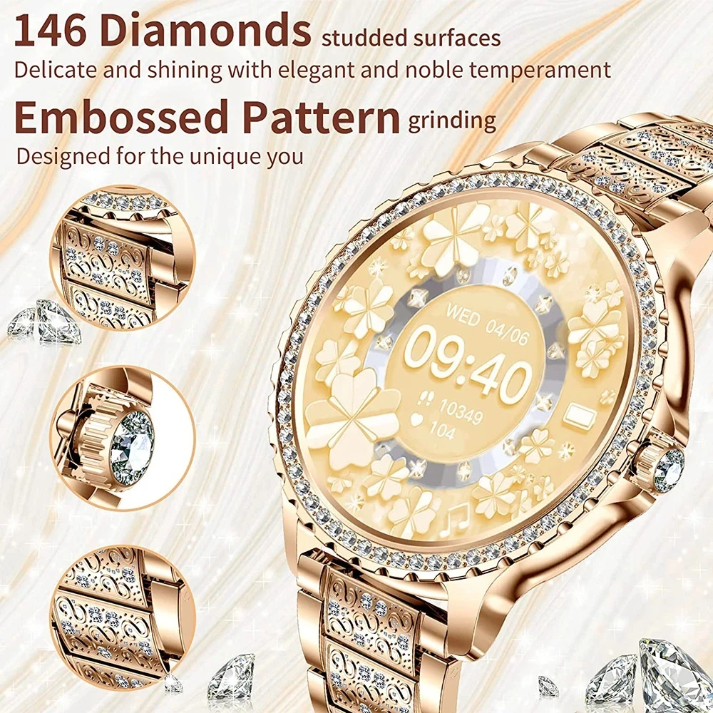 Fashion Luxury Gold Women Smart Watch Heart rate Blood Oxygen Sleep Monitoring Diamond Bracelet Bluetooth Call Smartwatch Ladies 3