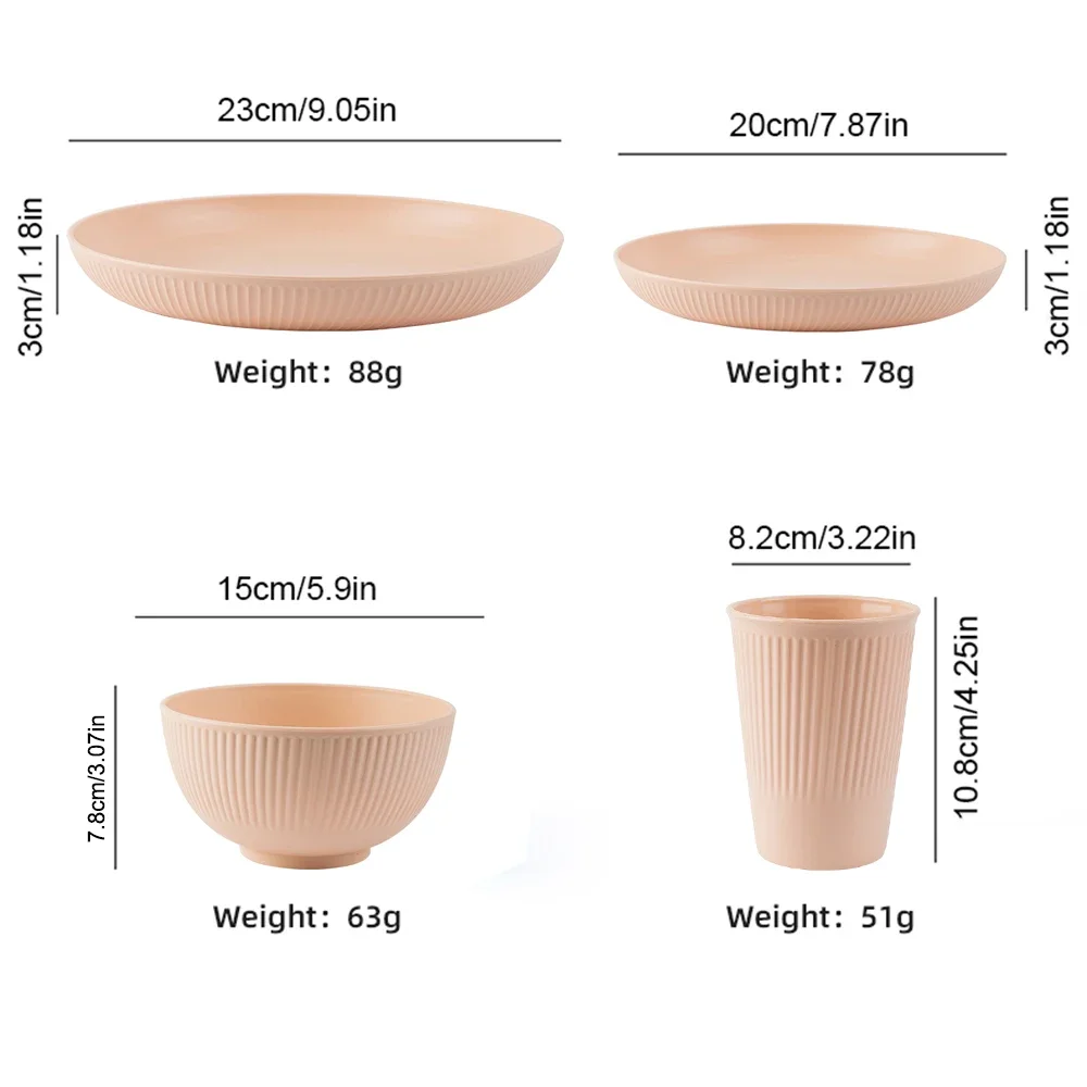 밀 빨대 식기 세트, 깨지지 않는 친환경 식기, 주방 커트레이 요리, 식사 커트레이 캠핑 서비스, 4 인용, 16 개