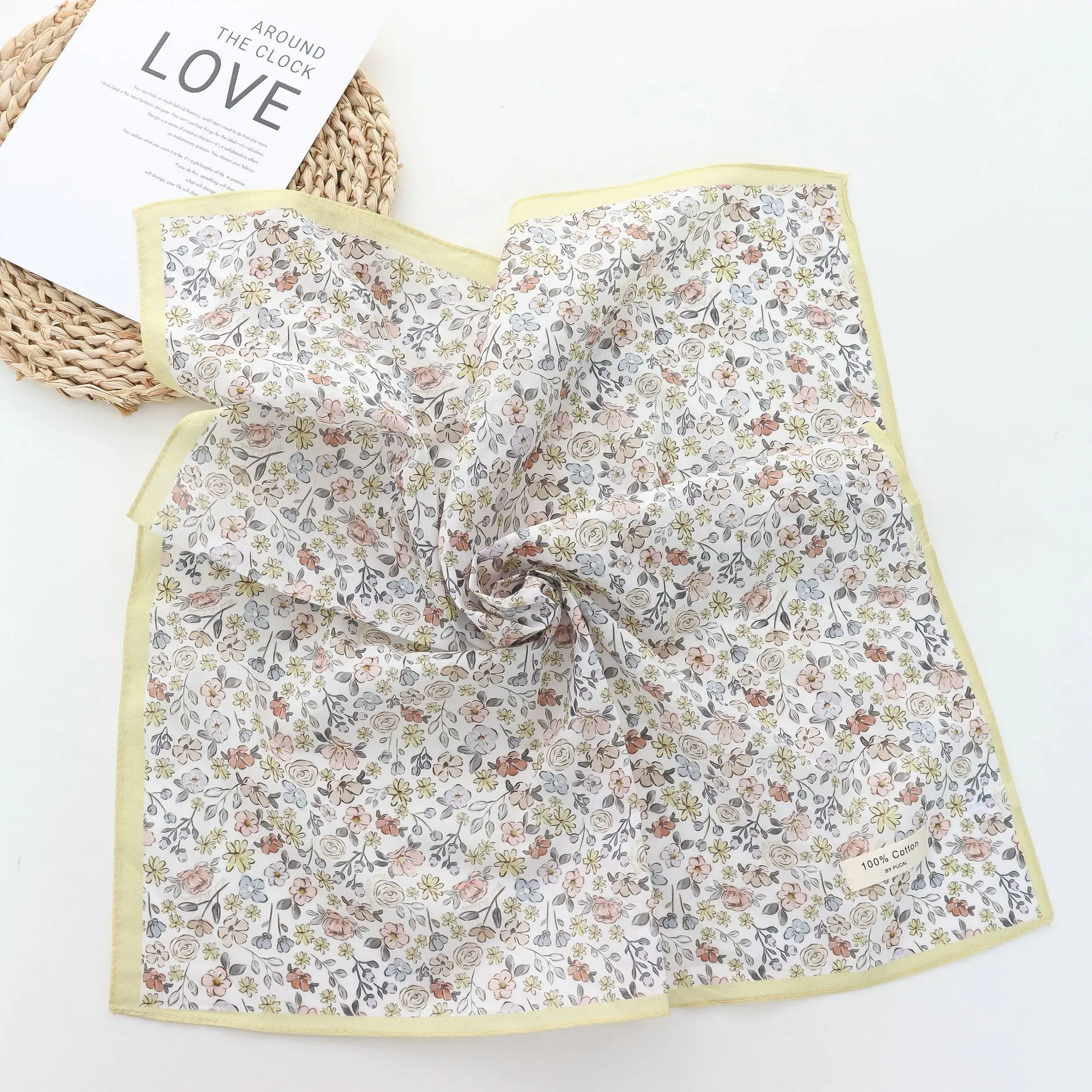 2025 koreanischen Stil All-Matching Floral Quadrat Schal Baumwolle Kleinen Schal Retro frauen Dünne Frische Dekoration Seide Schal stirnband – Detail 9
