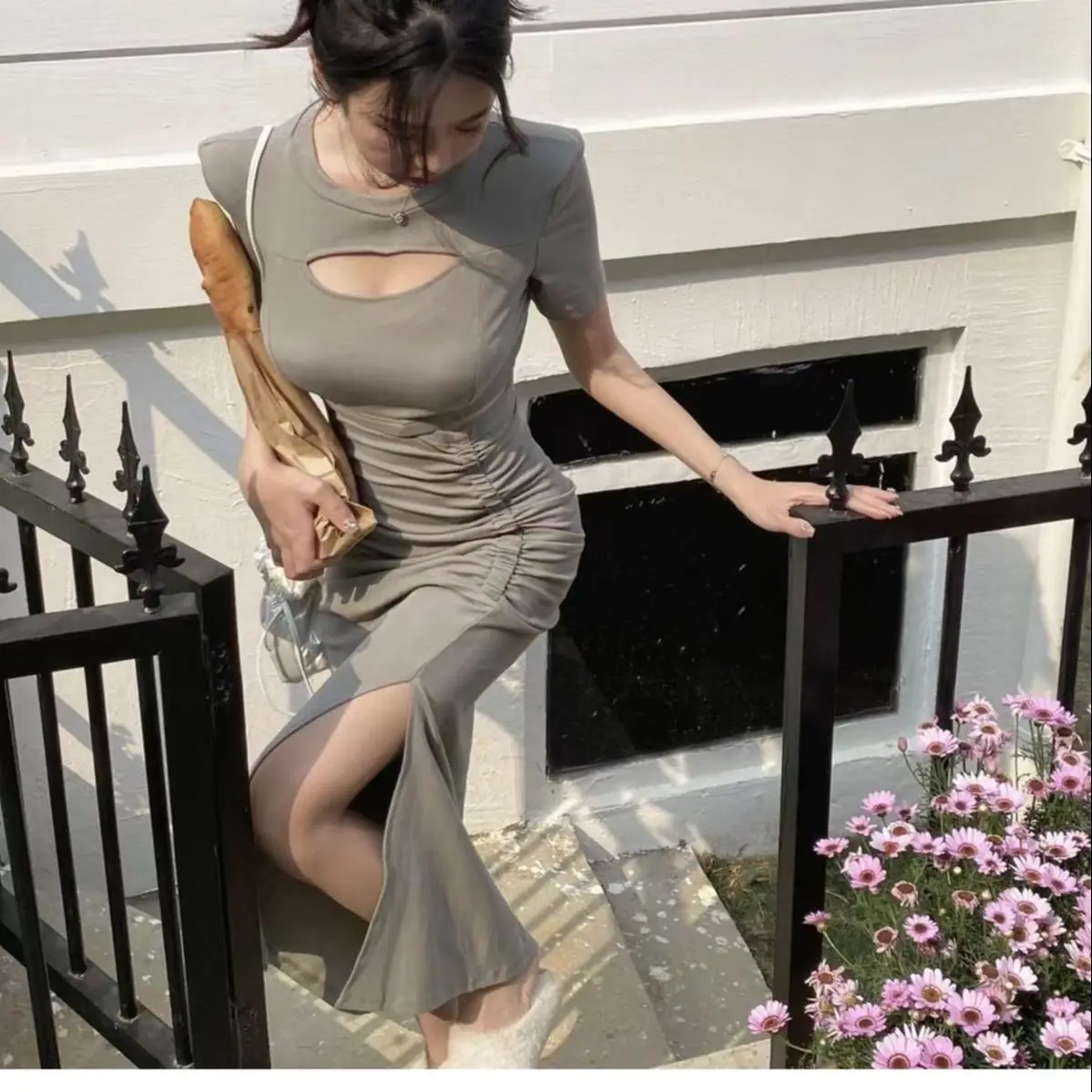 

Pure Dire Style ped Sli Fit Drs 2023 Ne Dn Plted Hollo Out Split Long Spy Girl oen's Suer