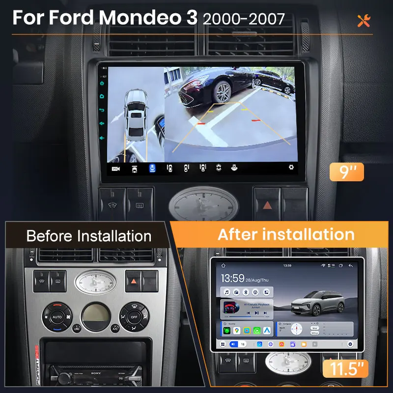 Radio AWESAFE con CarPlay y Android Auto inalámbrico para Ford Mondeo MK3 2000 2001 2002-2007, Plug & Play, FM, BT, RDS, DSP, 4G, GPS, Multimedia 2