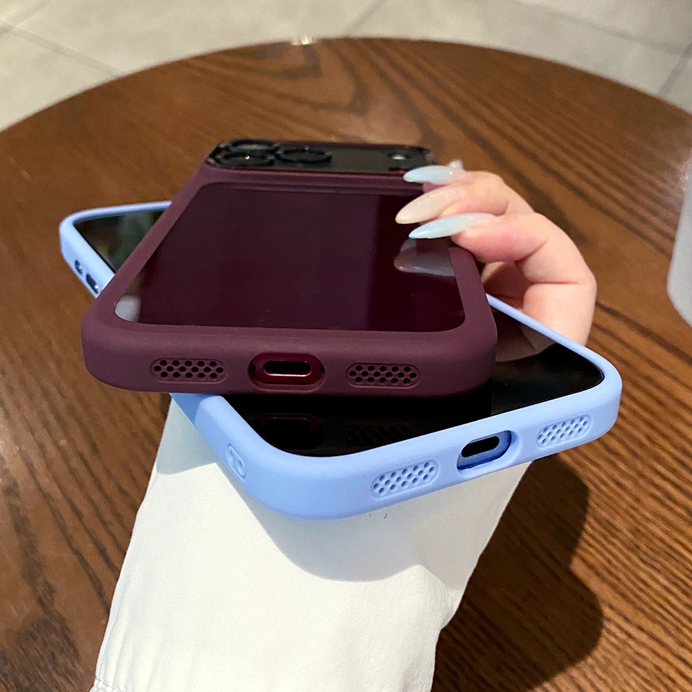 Crystal Clear Shockproof Phone Case with Frosted Frame and Solid Color Design