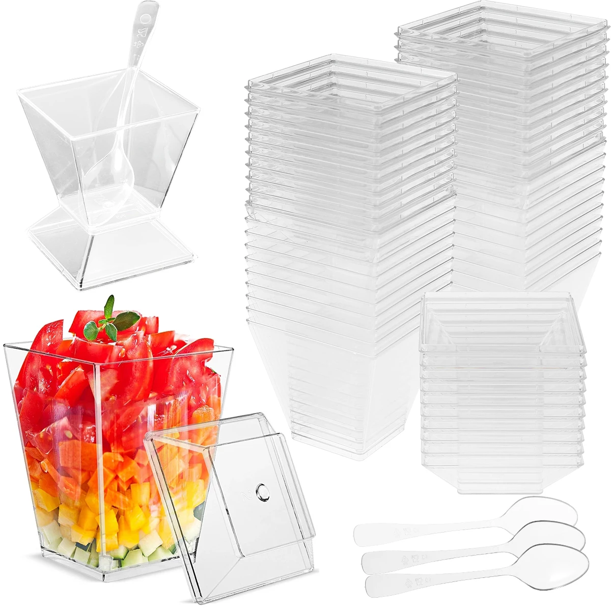 Reusable Transparent Plastic Dessert Cups with Spoons