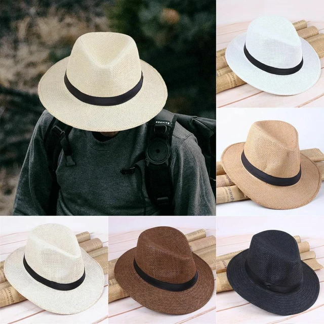 Summer Straw Fedora Sun Hat Men Panama Cowboy Cap Crushable Ladies Travel  Outdoor Sun Protection Sun Hat Middle-aged And Elderly - AliExpress