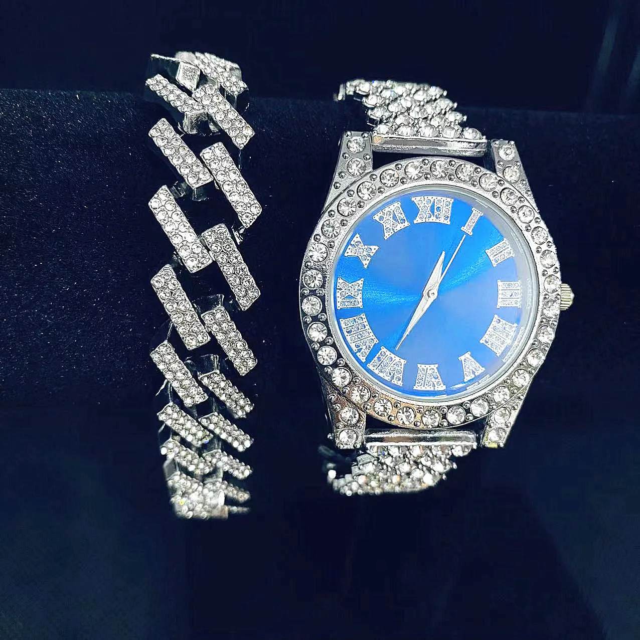 Full Iced Out Watch for Women Bling Tennis Bracelet Green Water Ghost Watch ladies Watches Women Fashion Jewelry set Gift Reloj