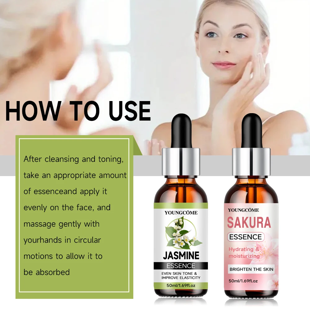 Sakura Skincare Set Korean Face Serum Essence Cream Anti-Aging Wrinkle Moisturize Fade Dark Circles Cosmetics Skin Care Set 2