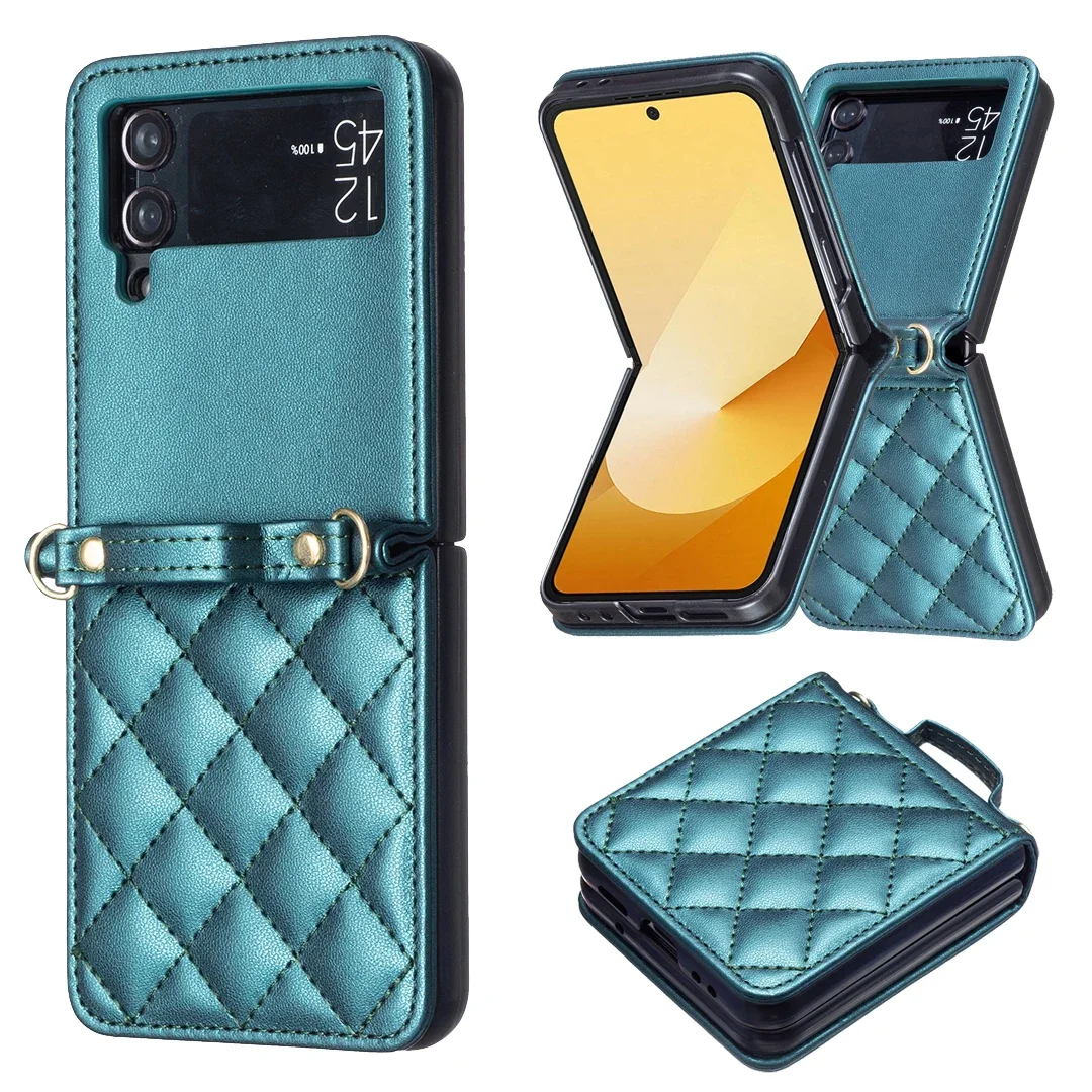 Elegant Diamond Lanyard Leather Crossbody Phone Case with Shoulder Strap
