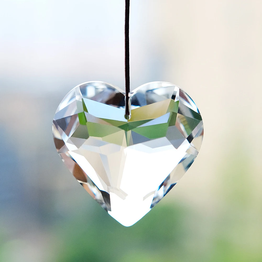 45mm 30mm Hanging Heart Suncatcher Prism Pendant Crafts for Home Office Garden Decoration Rainbow Maker Window Pendant Xmas Gift