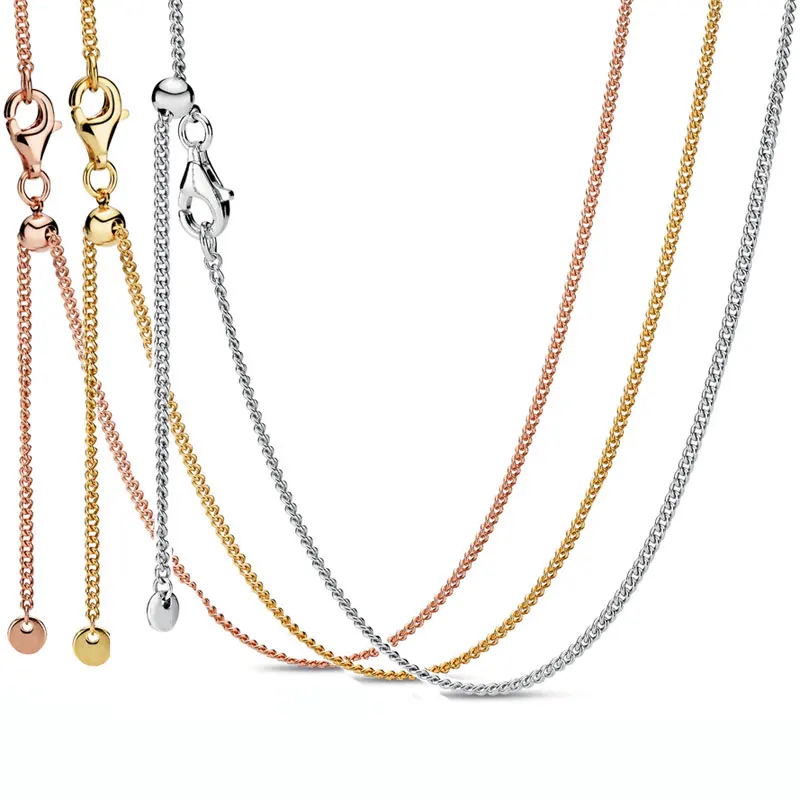 

Original Rose Gold & Silver Signature Sliding Clasp Chain Basic Necklace For Fashion 925 Sterling Silver Charm DIY Jewelry