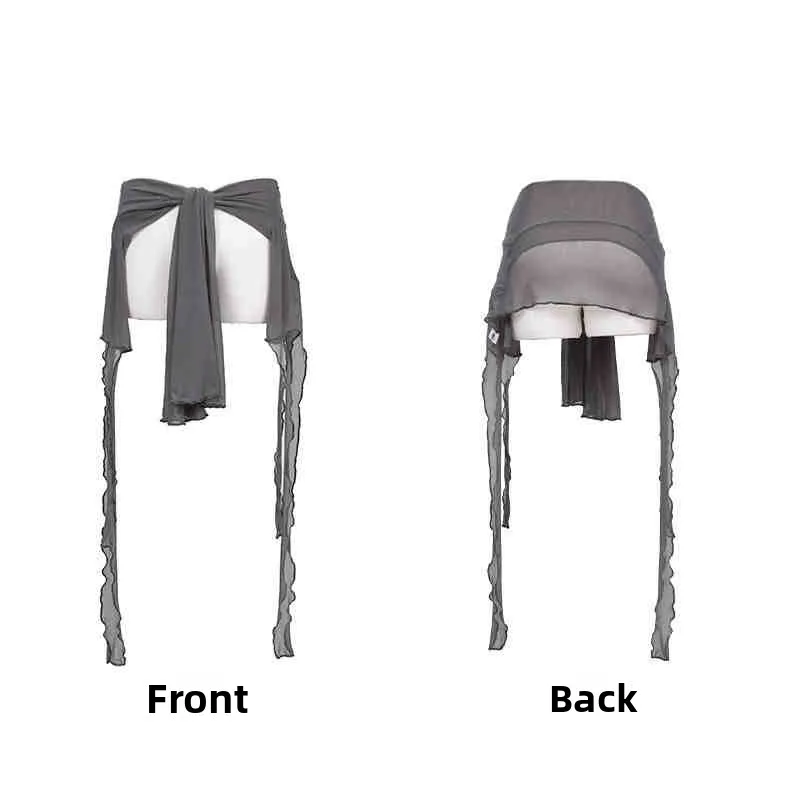 Gray tassel mesh waistband