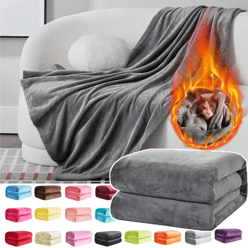 Zachte warme koraal fleece flanellen dekens voor bedden effen kleur bankhoes sprei winter plaids dekens_voghion.com