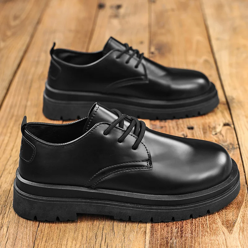 Big Head Thick Sole Derby Shoes New Business Senior Sense Niche High Street Anti-slip Wear Casual Leather Shoes for Men