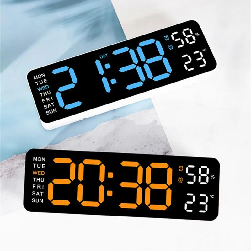 Large Digital Wall Clock wall clock digital wall clock Temperature And Humidity Week Display Brightness Adjustable Electronic LED Table Alarm Clock 12/24H