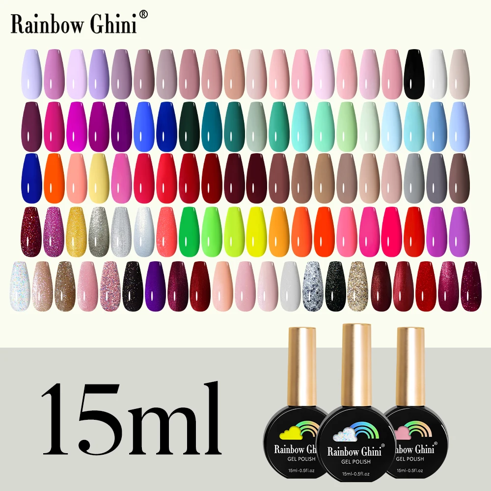 RG Gel Nail Polish 15ml Semi Permanent Varnish Supplies for Professionals Neon Manicure Top Base