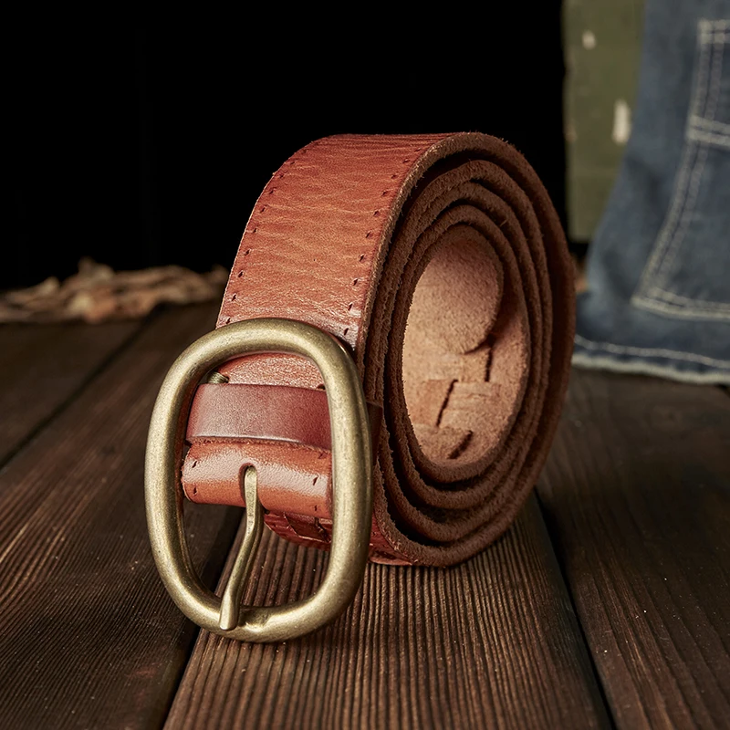 Men's First Layer Cowhide Vintage Brass Buckle Belt
