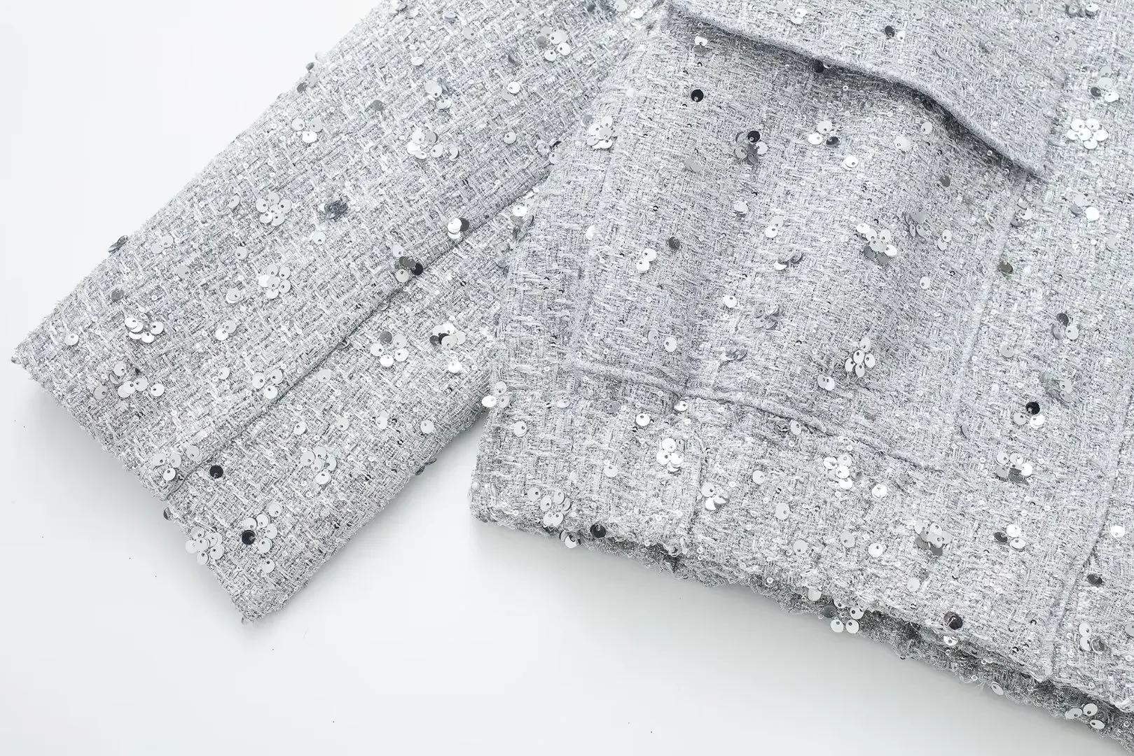 S1eadb1a212d640d992d6f01a8b9c360aN Women's Sequined Bomber Jacket Fall New Round Neck Long Sleeve Pocket Stretch Hem Sequins Jacket Coat Female Chic Outerwear Mallzona