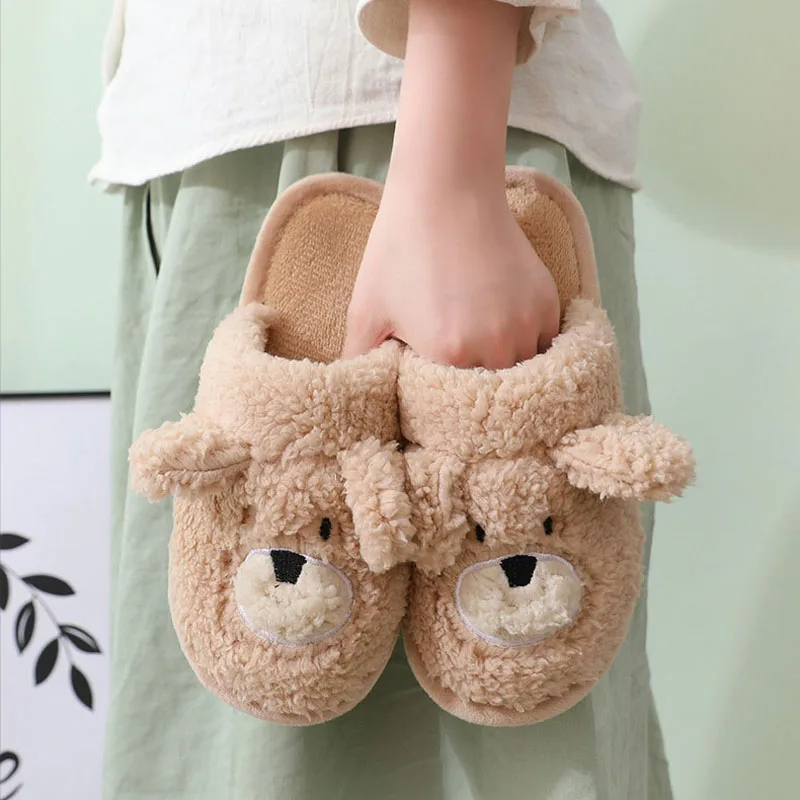 

Teddy Bear Slipper Womens Home Kawaii Cartoon Plush Winter Warm Contton Indoor Funny Cute Fuzzy House Floor Shoes Female 2024