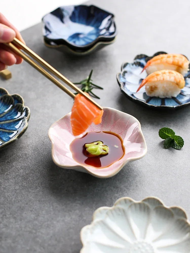 Sauce Plate 4.5 Inch Chinese Ceramic Refreshments Plate Spice Dish Dessert Plate Dipping Sauce Multi-purpose Ceramic Storage Tray