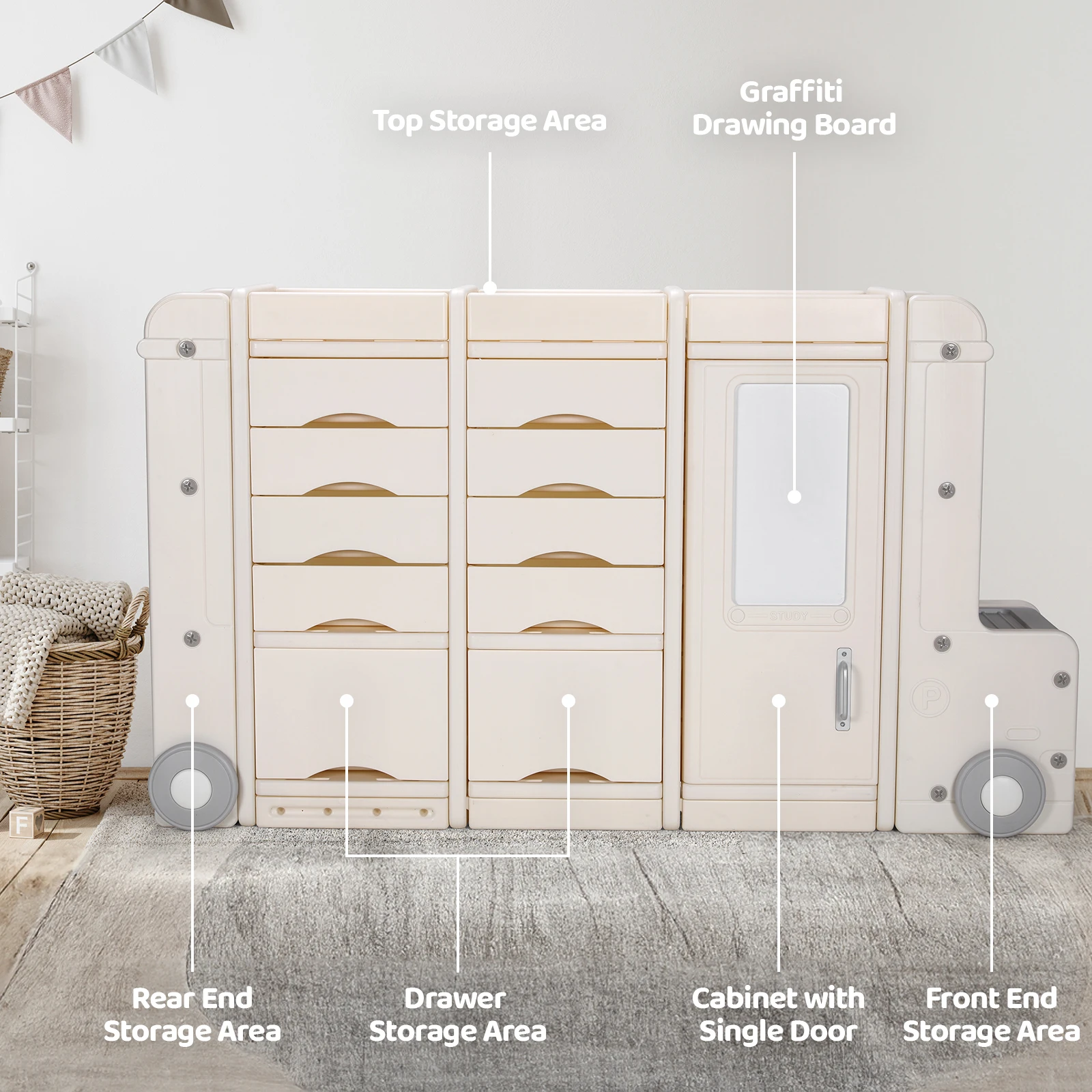 AOOU Kids Toy Organizers and Storage Bins, Multi-Layer Storage Cabinet Organizer, Multipurpose Bookshelf and Toy Box 4