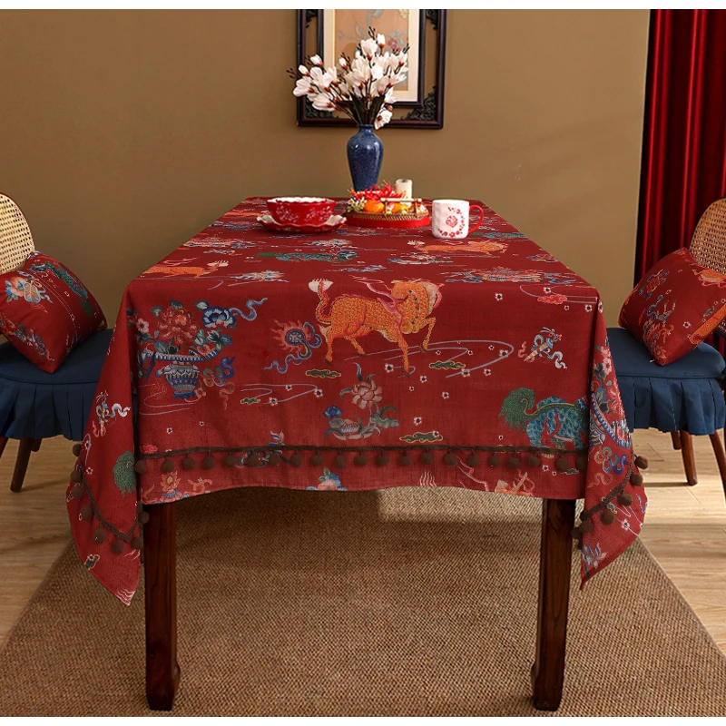 DAVINRICH Chinese Mythical Animals Decorative Tablecloth Retro Charm Oriental Style Rectangular Table Cloth Parties Banquet Deco - Image 2